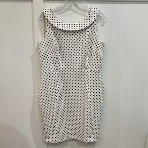 LANDS’END Polka Dot Sleeveless Cotton-Blend Sheath Dress - Navy/White